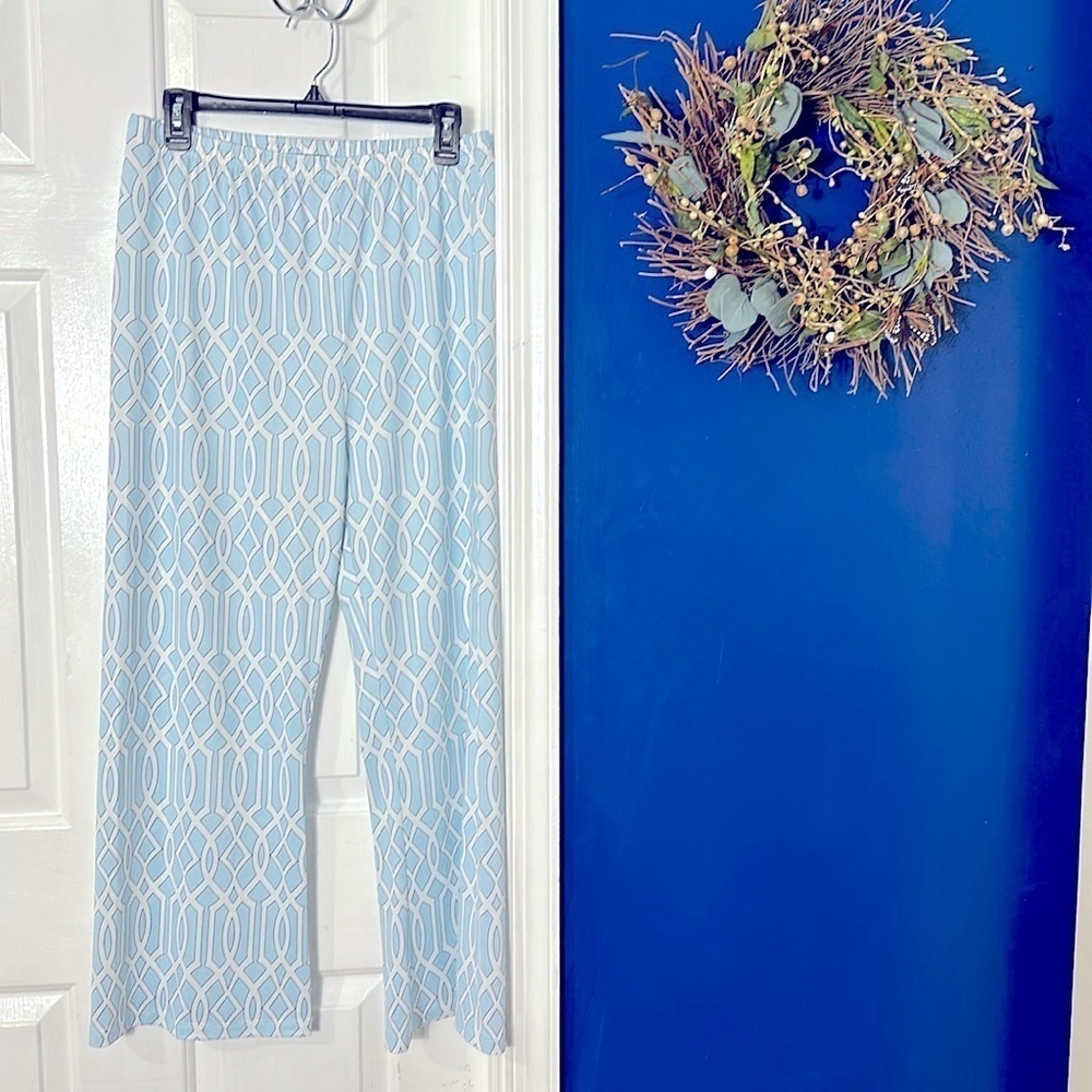 Women’s Via Ritina Blue & White Polyester & Spandex Lattice Print Pants Size XL